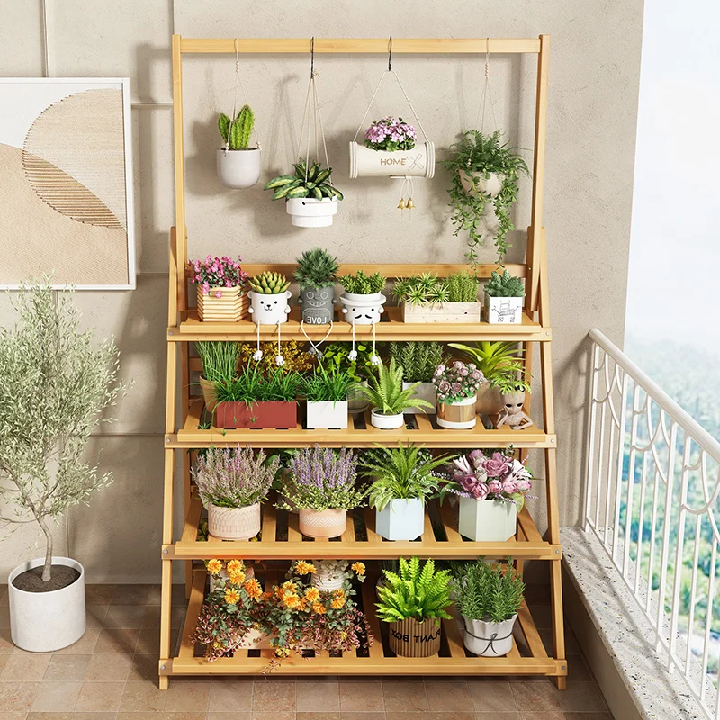 Outdoor Furniture Wood - Masif Ahşap Çiçek Rafı Bitki Rafları